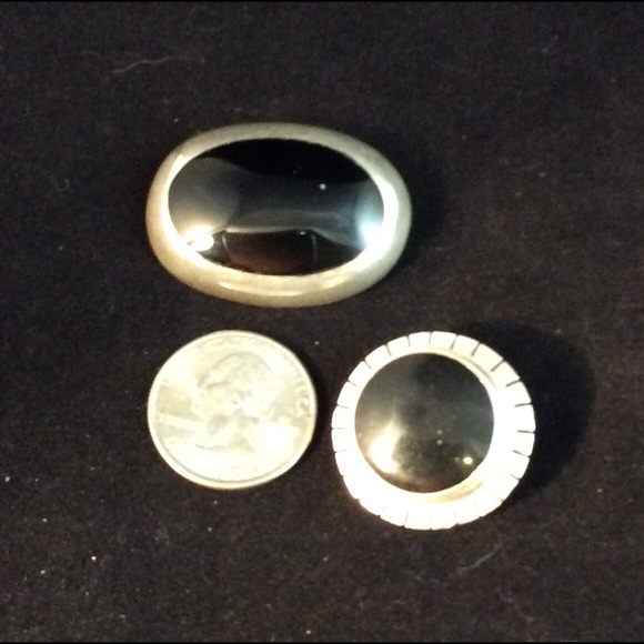 Vintage Silver and Onyx Earrings & Pin Set - Picture 3 of 3