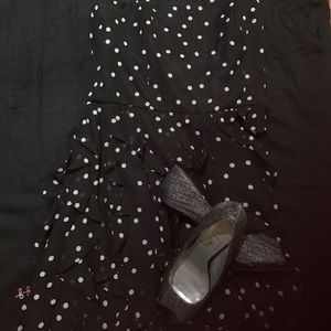 Black/grey polka dot dress.