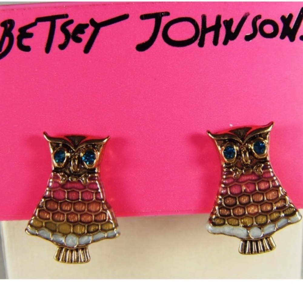 💖BETSEY JOHNSON GOLD PINK OWL EARRINGS!