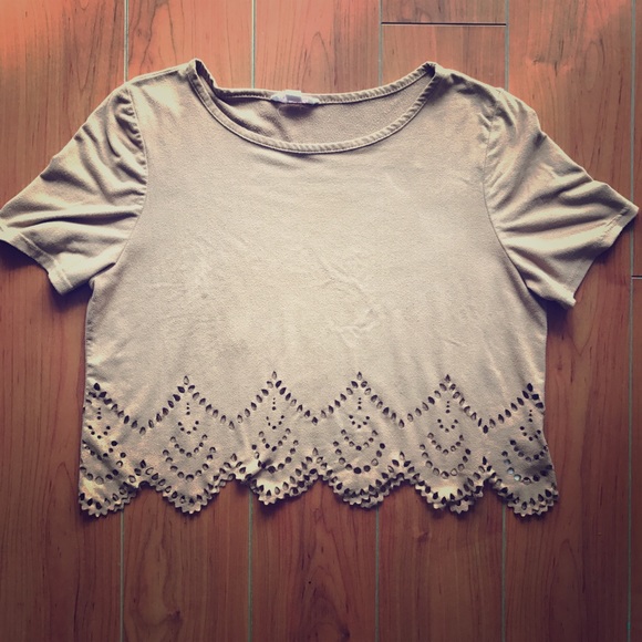 A'gaci size small faux suede crop top beige