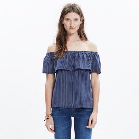 Madewell silk balcony off shoulder stripe top