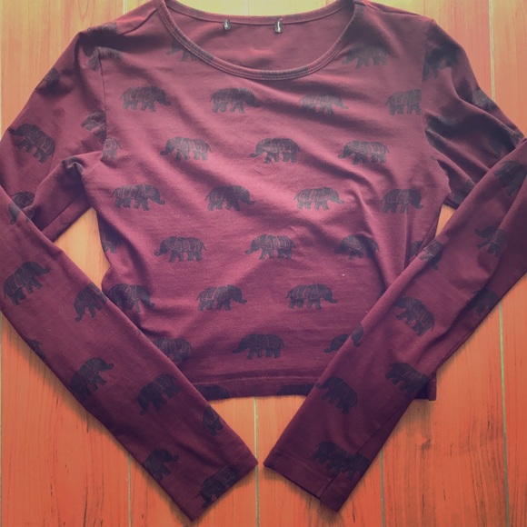 Forever 21 burgundy elephant long sleeve crop top
