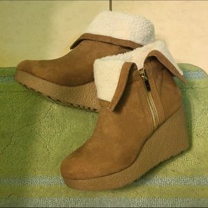 Tan wedge booties NWOT