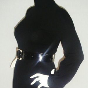 INC TURTLENECK SWEATER DRESS silk BLACK LARGE NO belt