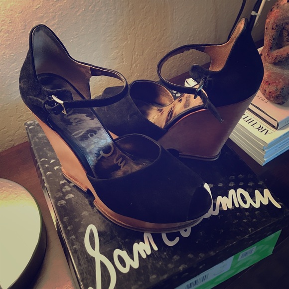 Sam Edelman Black suede wedges. Like new.