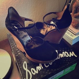 Sam Edelman Black suede wedges. Like new.