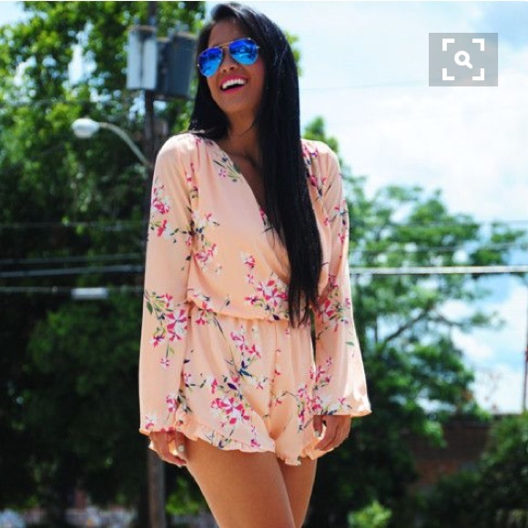 Shop Hope's Pants - Peach Floral Romper **PRICE FIRM**