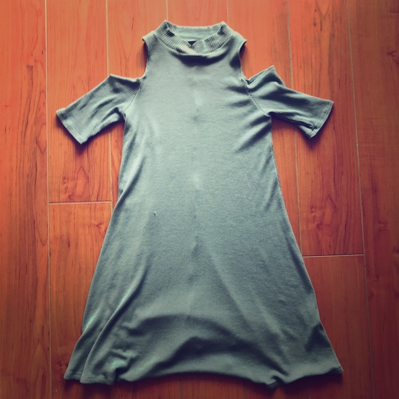 Shoulder-less teal mini dress