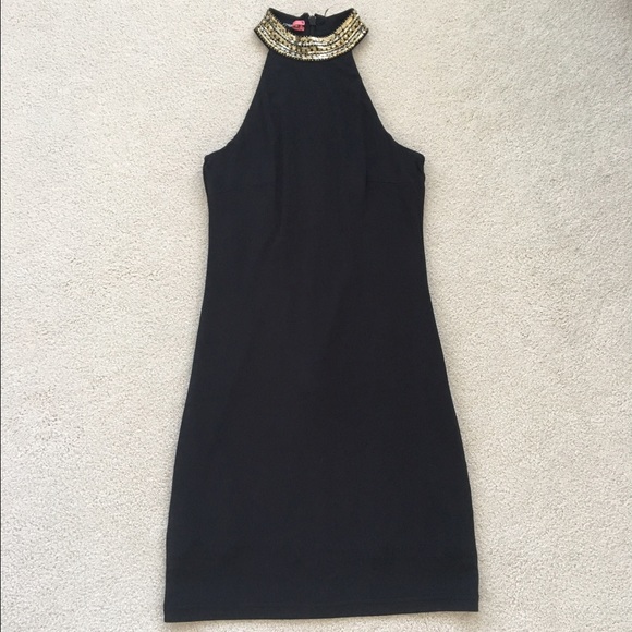 Black High Beaded Neck Bebe Dress