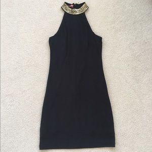 Black High Beaded Neck Bebe Dress