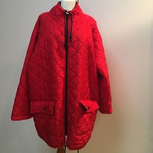 Coat, Red Quilted. Black beads on front.
