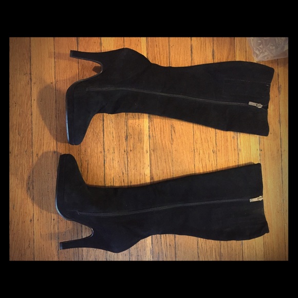 Colin Stuart knee high black suede boots