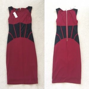 Bebe Red Dress with Black Leather Accents