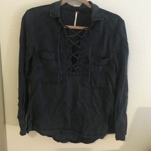 Free People lace up blouse