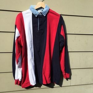 Vintage vertical striped long sleeve polo