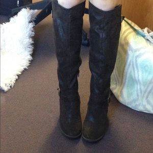 Brown knee high suede boots