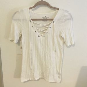 American eagle lace up tee shirt