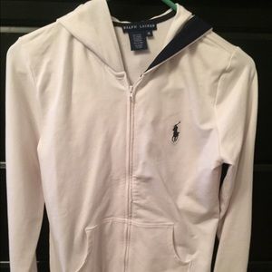 White and navy Polo light weight hoodie