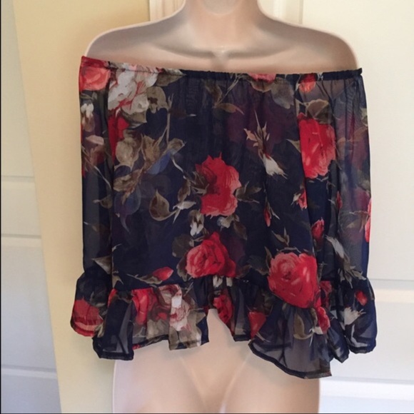 LAST ONE! Beautiful floral off shoulder boho top M - Picture 4 of 4