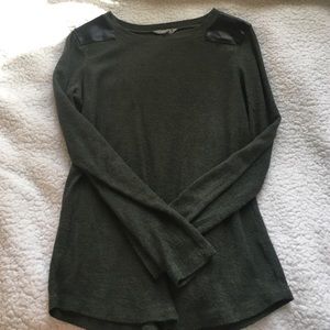 Green Sweater with Leather Shoulders