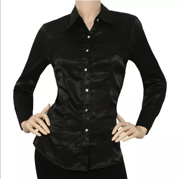 IRON PUPPY Women Satin Collar Shirt Button Down