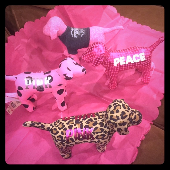 Victoria Secret PINK Stuffed PINK Dogs, Set of 4