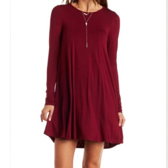 Burgundy swing long sleeves dress ONE HOUR SALE - Picture 2 of 2