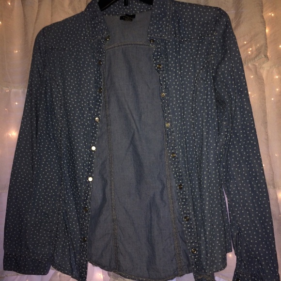 Jean Style Button Up Shirt w/ Heart Polka Dots