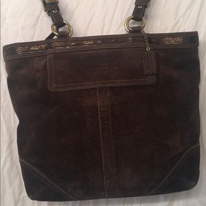 COACH Dark Chocolate Brown Beaded Embossed Leather
