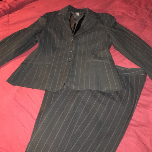 Black & Gray Pinstripe Suit - EUC