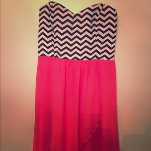 Black, White & Pink Chevron Strapless Dress