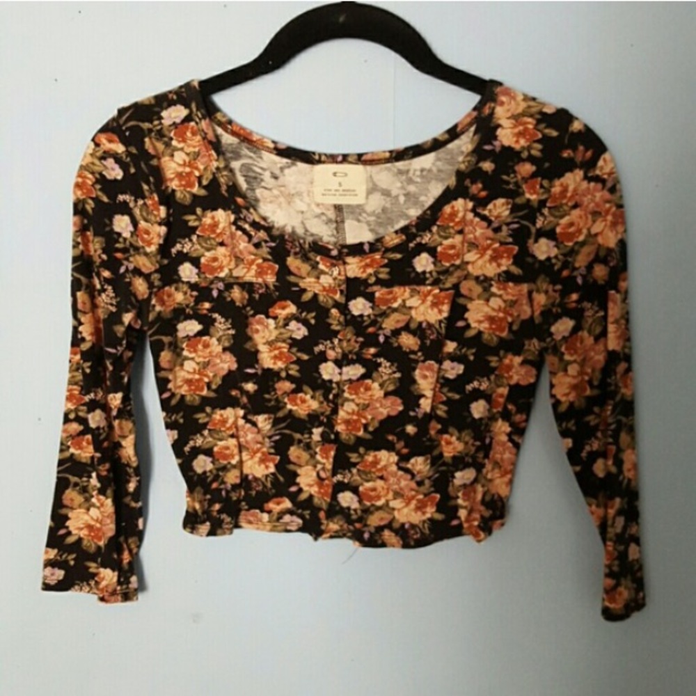 Pins & Needles floral button down crop top SMALL