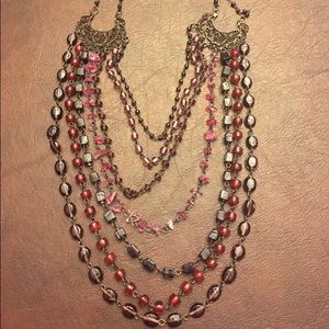 INC Multi strand pink and purple beaded necklace