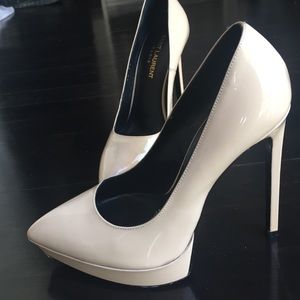 Saint Lauren nude patent platform pumps sz 37