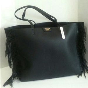 NWT Victoria Secret black oversized fringe tote