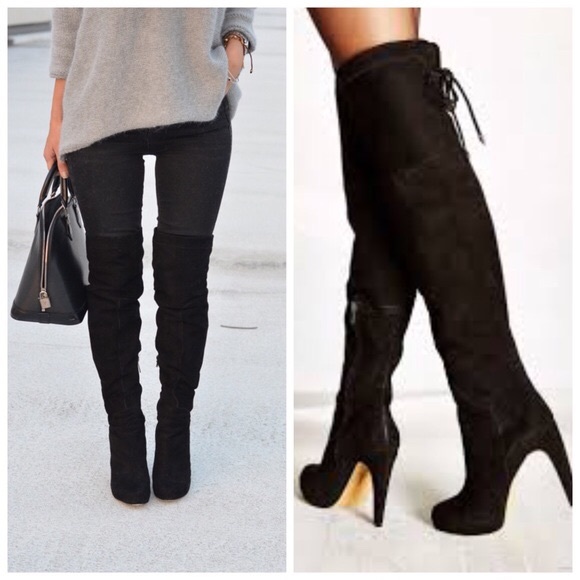 Sam Edelman over knee black suede high heel boots