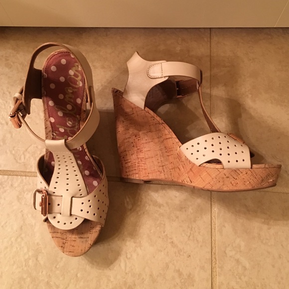 Sam Edelman Cream Leather Ankle Wedges