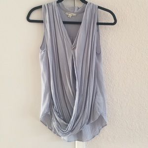 Faux Wrap Woven Blouse Blue DailyLook x Alythea