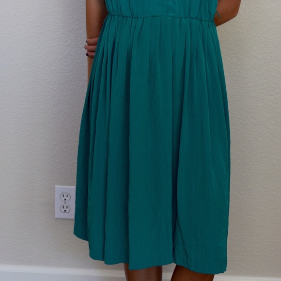 Vintage 50's turquoise midi dress with waist cinch - Picture 2 of 3