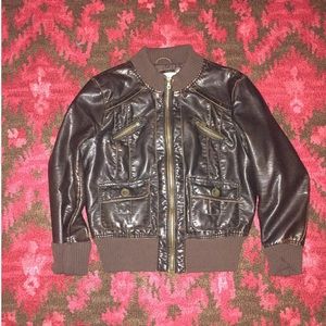 Faux leather bomber jacket