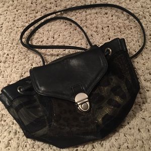 Small black leather and mesh purse