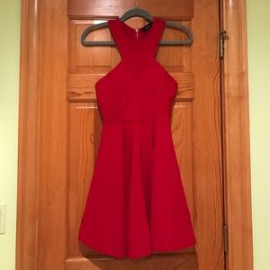 Red high neckline dress