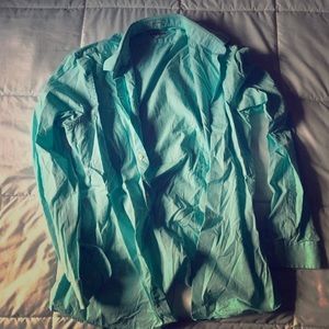 Teal striped button up