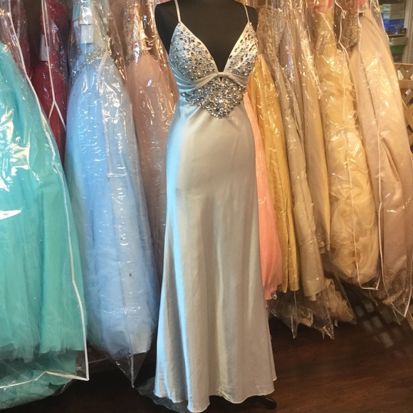 SOLD Sexy Silver Terani Satin Dress - Picture 2 of 5