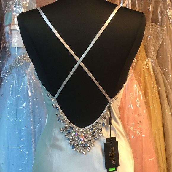 SOLD Sexy Silver Terani Satin Dress - Picture 4 of 5