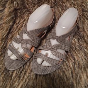 Anthropologie Lucky Penny Silver Sandals