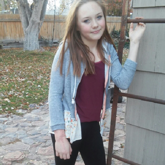 GREY ZIP UP JACKET WITH ADORABLE SHEER RUFFLE