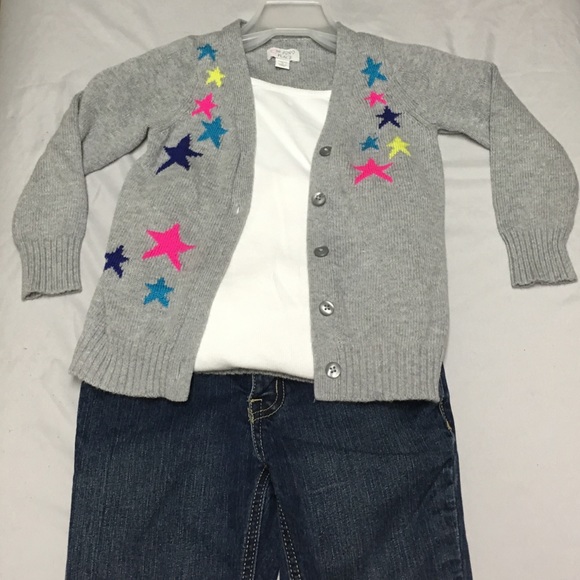 Girls' XS gray cardigan with multi-colored stars - Picture 1 of 3
