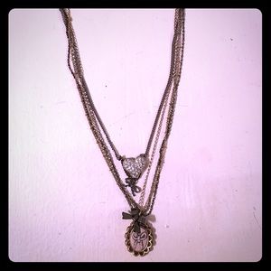 Betsey Johnson Cameo Bow and Pave Heart Necklace