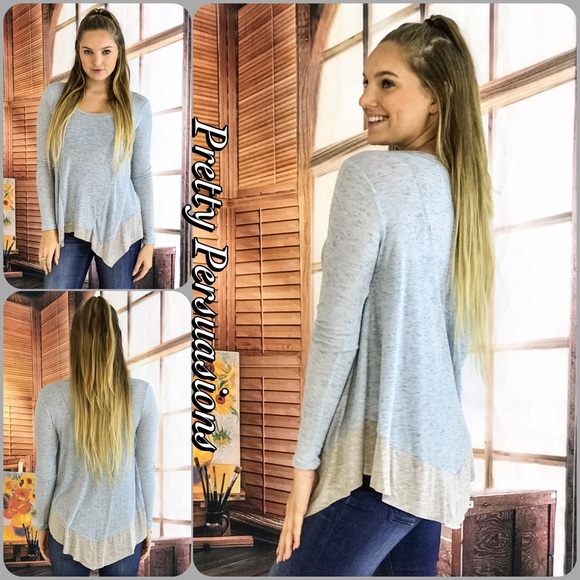 SOLD NWT Blue & Gray Trim Long Sleeve Jersey Top - Picture 3 of 5
